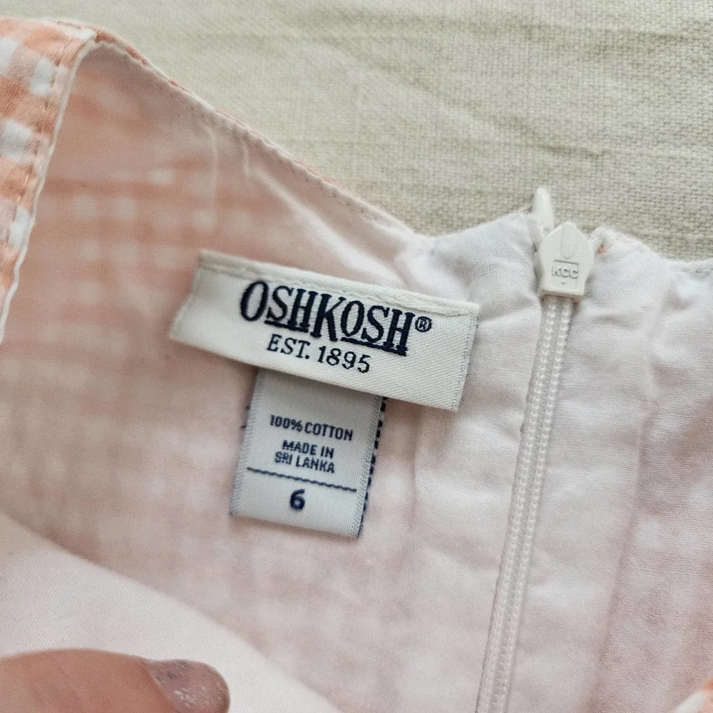 Vintage Oshkosh Peach Gingham Dress kids 6